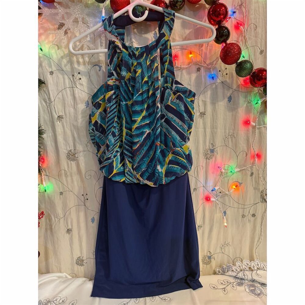 Bisou Bisou Women's Tropical Leaf Print Halter Dress Size 3 Multicolor